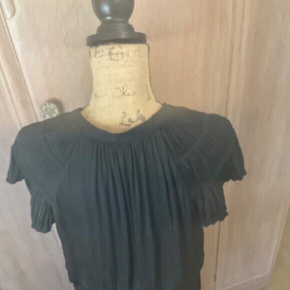 Anthropologie Current Air Black  wide leg jumpsuit pants  pleated ruched v neck - Picture 11 of 15